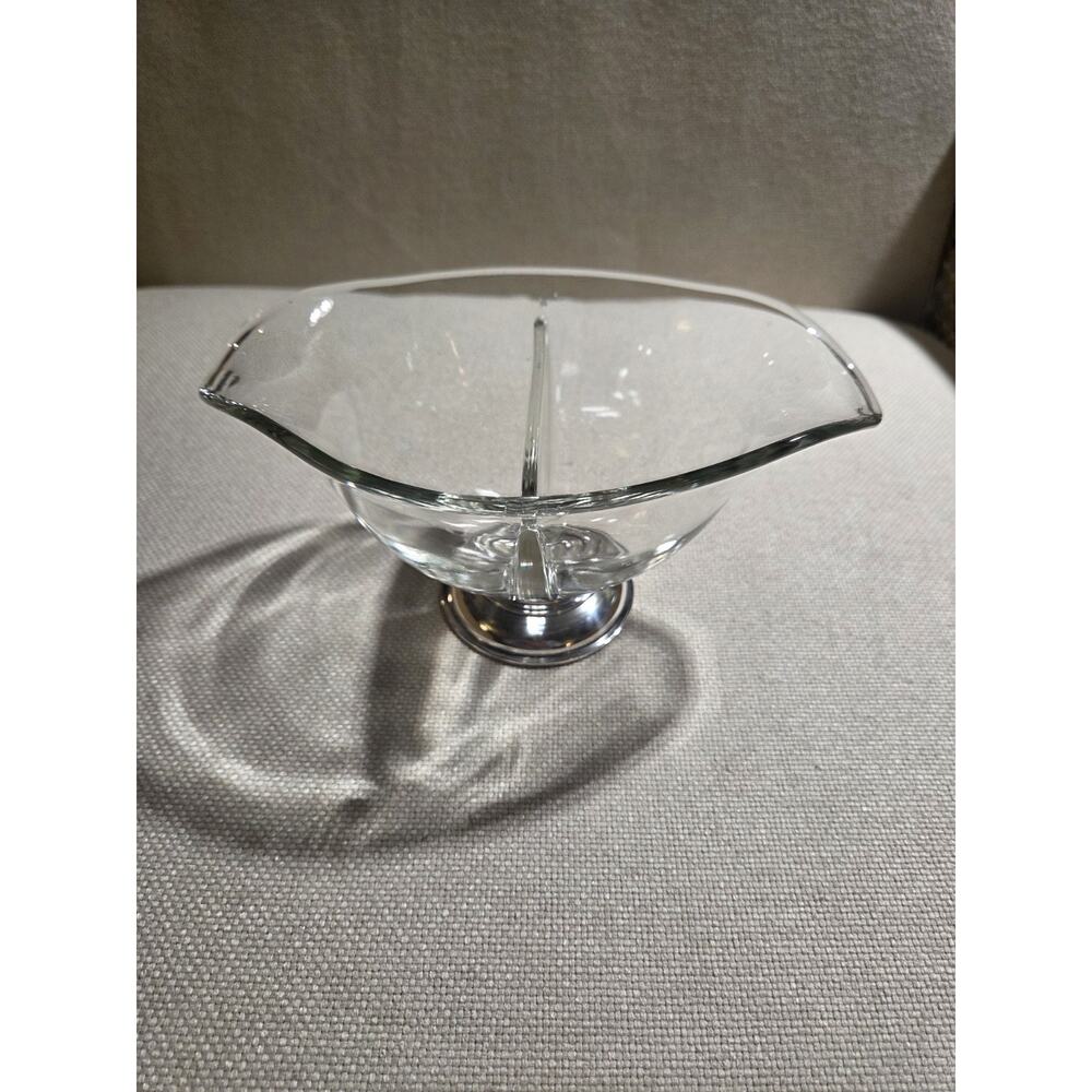 Vintage Web Sterling Silver Hollow Base Divided Glass Dish